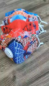 Khẩu trang vải 3D siêu nhân người nhện có van thở chuyên dụng dây rút cho bé trai