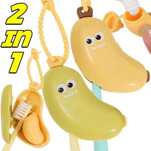 2-in1 Portable Toothbrush Head Cover Travel Toothpaste Containers Cartoon Banana Protective Case Toothbrush Storage Organizer