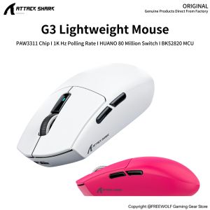 ATTACK SHARK | ATTACK SHARK G3 Bluetooth Wireless Gaming MousePAW3311 Sensor25000DPIBroadcom BK52820MCUDual Driver for PC/MAC/Wins