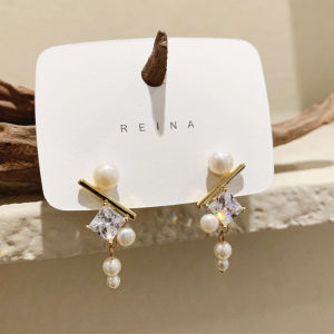 Silver Needle Elegant French Pearl Zircon Tassle Fashion Fashion Gold Earrings Lady Joker Earrings Trendy Ear Rings