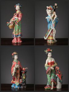 Chinese Classical Home Decorative Ladies Ornaments Shiwan Doll Boutique Handmade Ceramic Figure Sculpture The Four Great Beauties