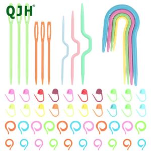 53 PCS Crochet Marker Kit with Large Eye Plastic Needles Stitch Marker Ring U Shape Needles Bow Shape Needles for Beginner