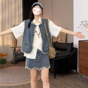 Váy Ngắn Chữ a Cạp Cao Màu Xanh Lam Cổ Điển Tay Lửng Mùa Hè Cho Nữ Váy Midi Chữ a Phong Cách Hàn Quốc Thiết Kế Váy Ngắn