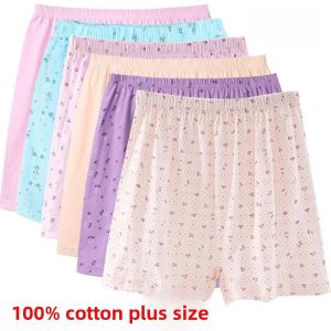 Middle-Aged and Elderly Women Pure Cotton High Waist Ladieswear Boxer Briefs Milk Womens Cotton plus Size Loose Pure Color Boxer