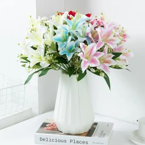 Artificial Lilies Simulation Silk Cloth Fake Flowers Wedding Arrangement Living Room Decorative Flower Bouquet