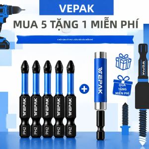 Bộ Mũi Vặn Vít Từ Tính VEPAK PH2 5 Món Kèm Giá Đỡ Mở Rộng Miễn Phí Bộ Mũi Khoan Kim Loại VP1PH2050-1x5Pcs+VP1BT80-Sx1Pcs