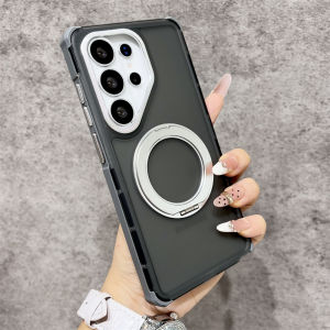 Shockproof Matte Rotating Bracket Phone Case For Samsung Galaxy S26 Ultra S25 S24 Ultra Plus For Magsafe Transparent Back Cover