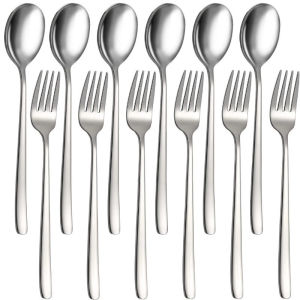 12/24Pcs Stainless Steel Dinnerware / Korean Spoon and Fork Set / Food-Grade Cutlery Set / Polished Steel Spoon Fork Set