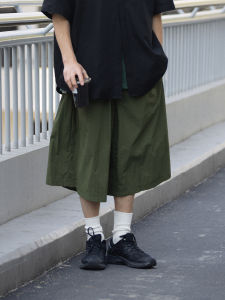Noears Army Green Cropped Pants Summer Japanese Retro Handsome Wide-Leg Overalls Thin Samurai Pants Quick-Drying