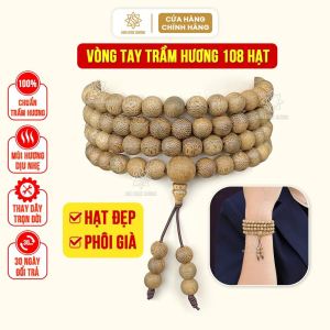 Vòng tay trầm hương chuỗi 108 hạt tốc đẹp phôi già Sơn Mộc Hương đeo tay nam nữ phong thủy may mắn bình an tài lộc
