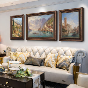 American Living Room Decorative Painting Atmospheric Sofa Wall Painting European and American Scenery Building Three-Piece Painting Restaurant Wallpaper