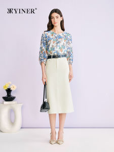 YINER | Elegant Vacation Style Art Print Silk Blend Top