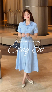 [DUY NHẤT 10-12.10-VOUCHER 40K]Đầm thiết kế BEMINE cổ sen kèm đai eo kẻ sọc dáng chữ A phù hợp đi làm-B554