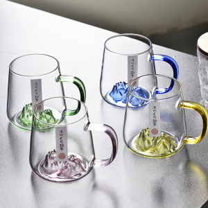 Japanese-Style Fuji Mountain View Cup Household Heat-Resistant Glass Explosion-Proof Tea Cup with Handle Korean Style Ins Snow Mountain Beautiful