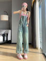 High Waist Loose Fit Thin Denim Overalls Women's Spring Summer Fashion Slimming Narrow Version Long Pants Cotton Blend. 