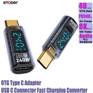 STODER Type C Adapter OTG USB C Phone Cable Converter Connector Fast Charger Charging Android USBC Extender LED Display Light Earphone Audio Extension Thunderbolt 3 4 Extend for Iphone 16 15 Macbook M1 M2 Pro Nova Realme Dji Gopro Samsung Black White