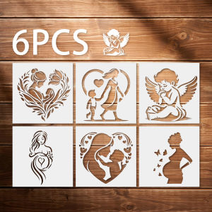 6PCS Pregnancy Theme Painting Stencils 20x20cm Reusable DIY Craft Templates for Wood Wall Fabric Card Decoration