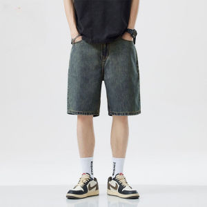 Quần Jean Nam Phong Cách Vintage Hàn Quốc Mùa Hè Rộng Rãi Ống Rộng Dài Đến Đầu Gối Quần Short Thời Trang Quần Denim Cho Nam