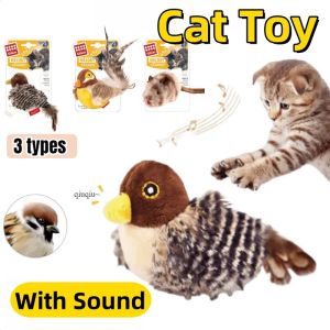 Interactive Cat Toy Simulated Bird Toy with Sound Fun Cat Lifelike Bird Mouse Plush Toy