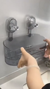 ชั้นวางของในห้อง น้ำชั้นวางของติดผนัง ชั้นวางถ้วยดูดแบบกด แบบถ้วยดูด ไม่ต้องเจาะวัสดุโปร่งใส