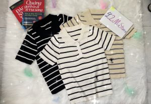 🔥[C098] Áo len thun Montoghi dệt kim nữ QC cổ POLO THÊU ONG CD tay ngắn Quảng Châu - kholenqc