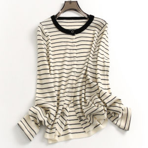 Stripes Loose Slim Looking Comfortable Soft Glutinous round Neck Gentle Cardigan Jacket Long-Sleeved Easiest for Match Female Knitwear N953