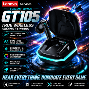 Lenovo | NEW Lenovo GT105 Gaming Headphones Bluetooth 6.0 Wireless Earphones RGB Lighting Esports Earbuds Ultra-LowLatency 24H Playtime