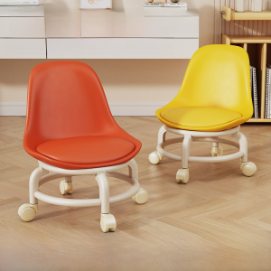 Rolling Adjustable Height Childrens Stool with Casters Mini Movable Rotation Chair Plastic Leather Finish Home Leisure Furniture