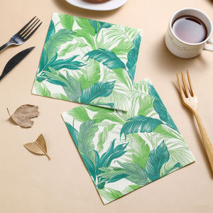 New Green Colorful Ins Style Leaf Printed Napkins Pure Wood Pulp Paper for Western Restaurant Hotel Coffee Shop Disposable