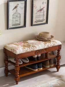 American-Style Solid Wood Fabric Footstool Shoe Cabinet Storage Stool Shoe Rack Door Shoe Trying Stool European-Style Footstool Door