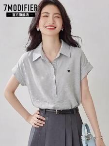 7.Modifier | Áo Sơ Mi Nữ Dễ Thương Thoáng Mát Thêu Hoa Văn Đa Năng Cổ Polo