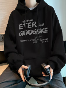 เสื้อฮู้ดบุขนแกะหนาสำหรับผู้ชาย เสื้อคลุมกันหนาวแบบหลวมๆ สไตล์อเมริกัน ฤดูใบไม้ร่วง/ฤดูหนาว แฟชั่นสตรีท