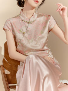 เสื้อเชิ้ตผู้หญิงแขนสั้นสีชมพู ทรงหลวม สไตล์จีนใหม่ ทรงเข้ารูป ทรงตรง ฤดูร้อน 2024 เสื้อเชิ้ตผู้หญิงคอกลมแขนสั้น