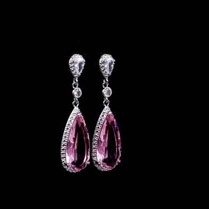 Huitan Luxury Big Water Drop Pink CZ Dangle Earrings for Women Novel Design Engagement Wedding Accessories Party Fashion Jewelry