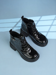 Josiny | New Fall/Winter British Style Patent Leather Thick Sole Elevated Womens Boots