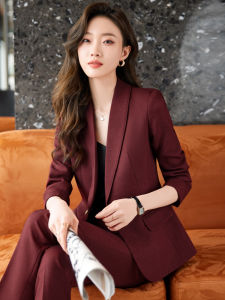 Cranberry Red Slim Fit Womens Suit Set High End Elegance Goddess Style Spring New Arrival Long Sleeve Polyester Blend Fabric