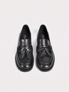 Reemoor | Black Thick Sole Slip-On Loafers