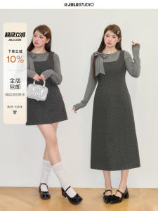 Váy Vest Kẻ Caro Màu Vàng Cỡ Lớn Của Juxiu Studio Bộ Váy Mùa Xuân Không Tay Bằng Vải Len Ngọt Ngào Cho Phụ Nữ Ngoại Cỡ