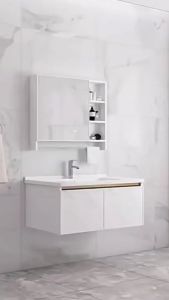 HT 60CM White Aluminum Bathroom Cabinets Set Storage Mirror box with  toilet wash basin bathroom sink