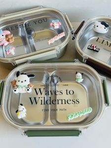 304 Stainless Steel Lunch Box Primary School Student Female Kids Insulation Separated Oven Mitts Lunch Box Female Lunch Box Fruit Container School Opening