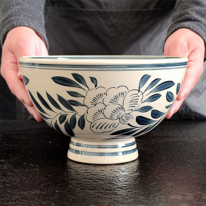 Large Size Ceramic Shaanxi Porcelain Noodles Bowl Chinese Style Underglaze Colorful Retro Business Use round Shape Bowl