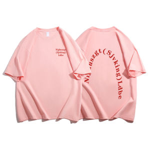 เสื้อยืดแขนสั้นผ้าฝ้ายแท้สไตล์อเมริกันสำหรับผู้หญิงในช่วงฤดูร้อน เสื้อยืดแขนสั้นสีชมพู ทรงหลวม คอกลม ระบายอากาศได้ดี สวมใส่สบาย