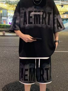 Casual Loose Mens Summer Set T-Shirt Shorts Two-Piece Suit Big Size Trendy Comfortable Breathable Lightweight Fashionable