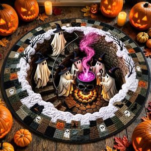 VIKAMA Halloween Round Rug Glowing Ghost Black Hole 3D Illusion Non Slip Area Rug Living Room Spooky Decor Soft Vibrant Washable