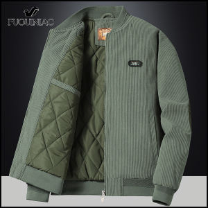 FUGUINIAO 2022 New Autumn Winter Stand Collar Slim Bomber Jacket Men Fashion Casual Warm Corduroy Outwear Men Thick Cotton Jacket Coat