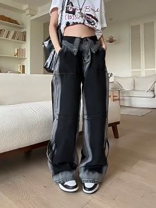 ST365 M-2XL Women Jeans Long Pants Wide Leg Denim Long Pants Loose Fit Unique Color Jeans Pants