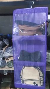 BISA COD RAK TAS GANTUNG 3 SUSUN 6 SLOT POLOS PLASTIK BAG ORGANIZER HANGING