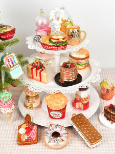 Creative Christmas Decorations Glass Painted Cake Burger Shaped Ornament Christmas Tree Decoration Food Pendants Holiday Supplies