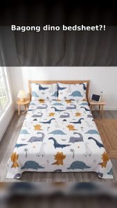 Dinosaur White Full Garter 3in1 Bedsheet Premium Canadian Cotton