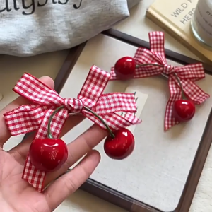 Pharaoh🍓Jepitan Rambut Ceri Merah Lucu Pita Jala Aksesoris Rambut Hiasan Kepala Gadis Cantik COD